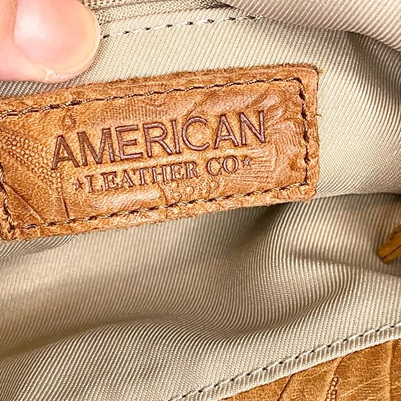 American Leather Co Liberty Shopper Leather Floral Shoulder Tote Bag - Picture 9 of 10